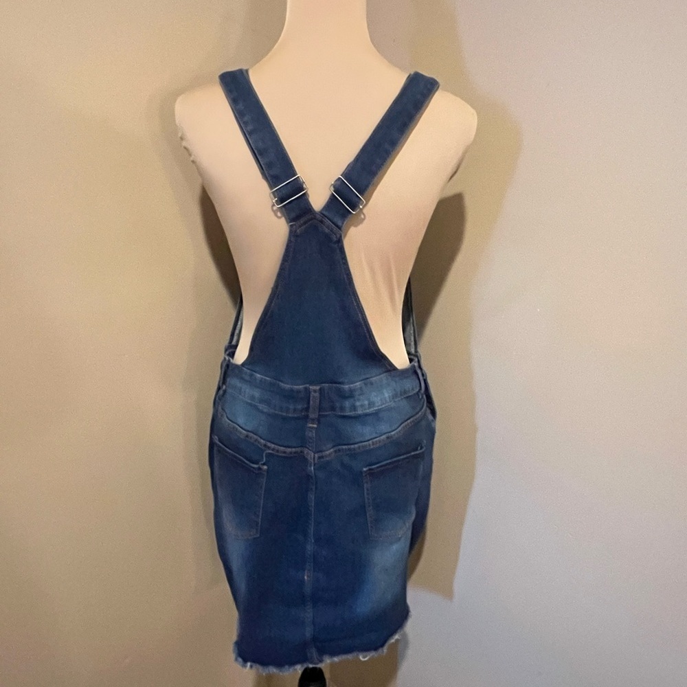 Distressed Denim Overall Mini Dress, 1X - Picture 2 of 14